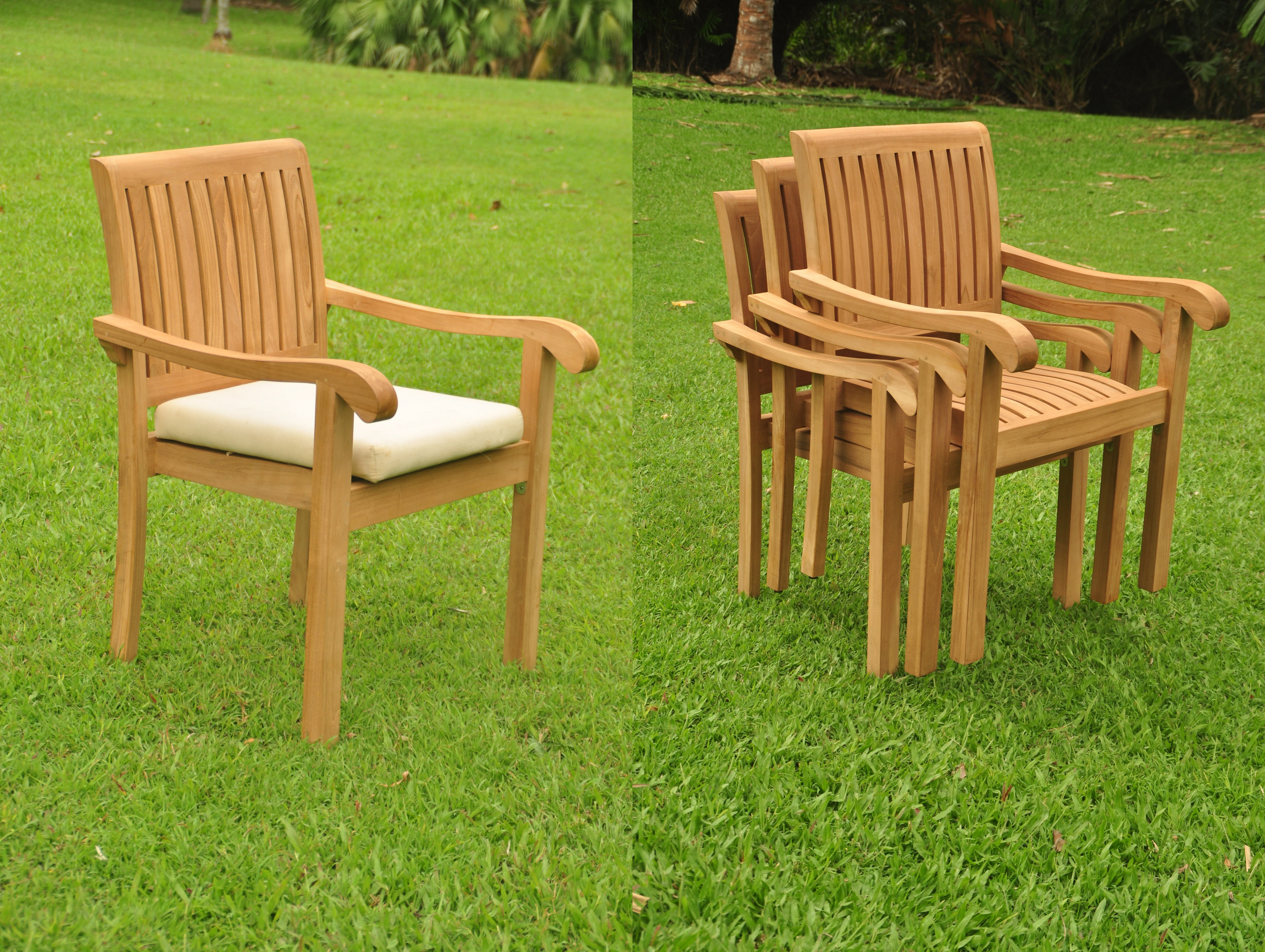 Details About 3pc Grade A Teak Dining Set Noida Round Side Table 2 Napa Stacking Arm Chair